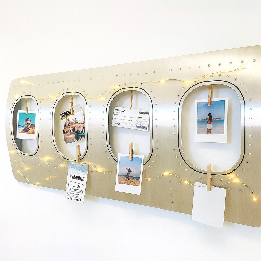 DIY: Flugzeugfenster als Fotowand Design Urlaubserinnerung