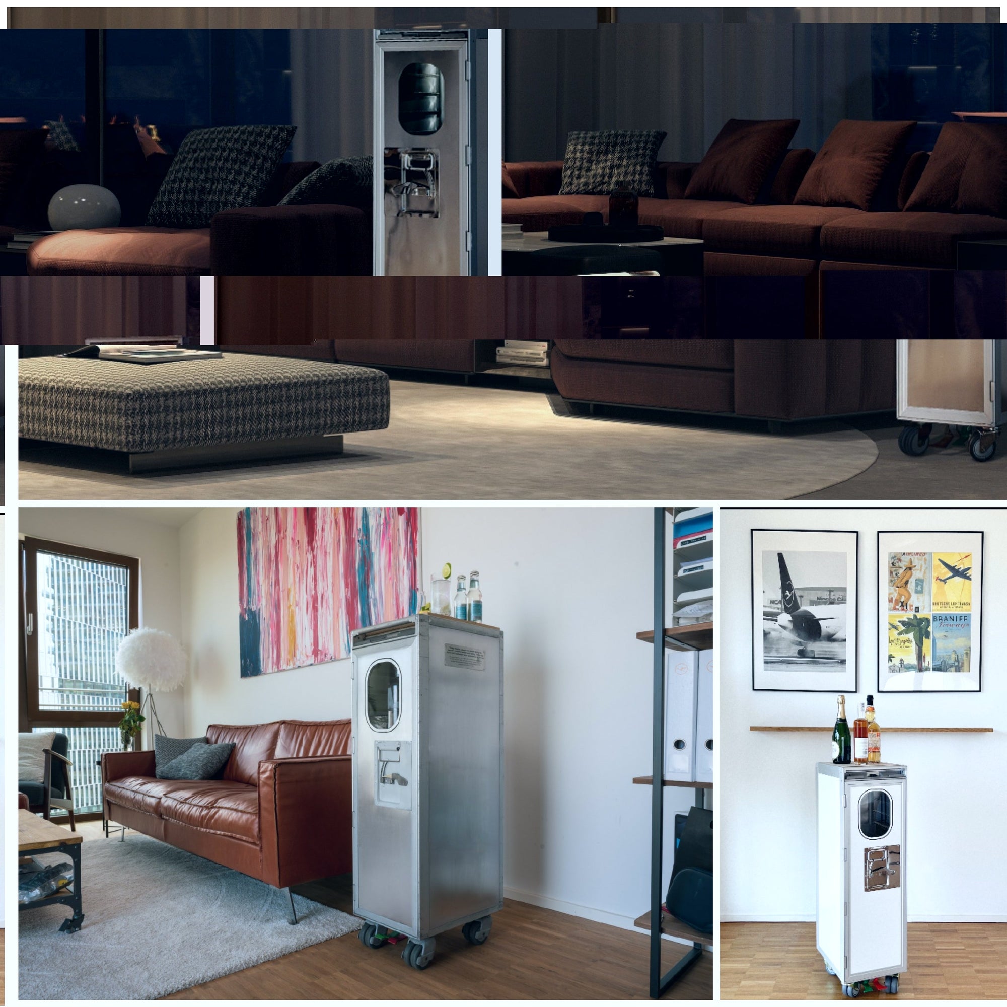 Flugzeug Chic: Flugzeugmöbel Flugzeugtrolleys in der modernen Loft-Wohnung