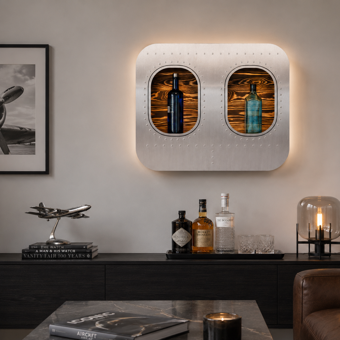Flugzeugfenster Wandbar im Luftfahrt Design von Aircraftwindows im Wohnzimmer