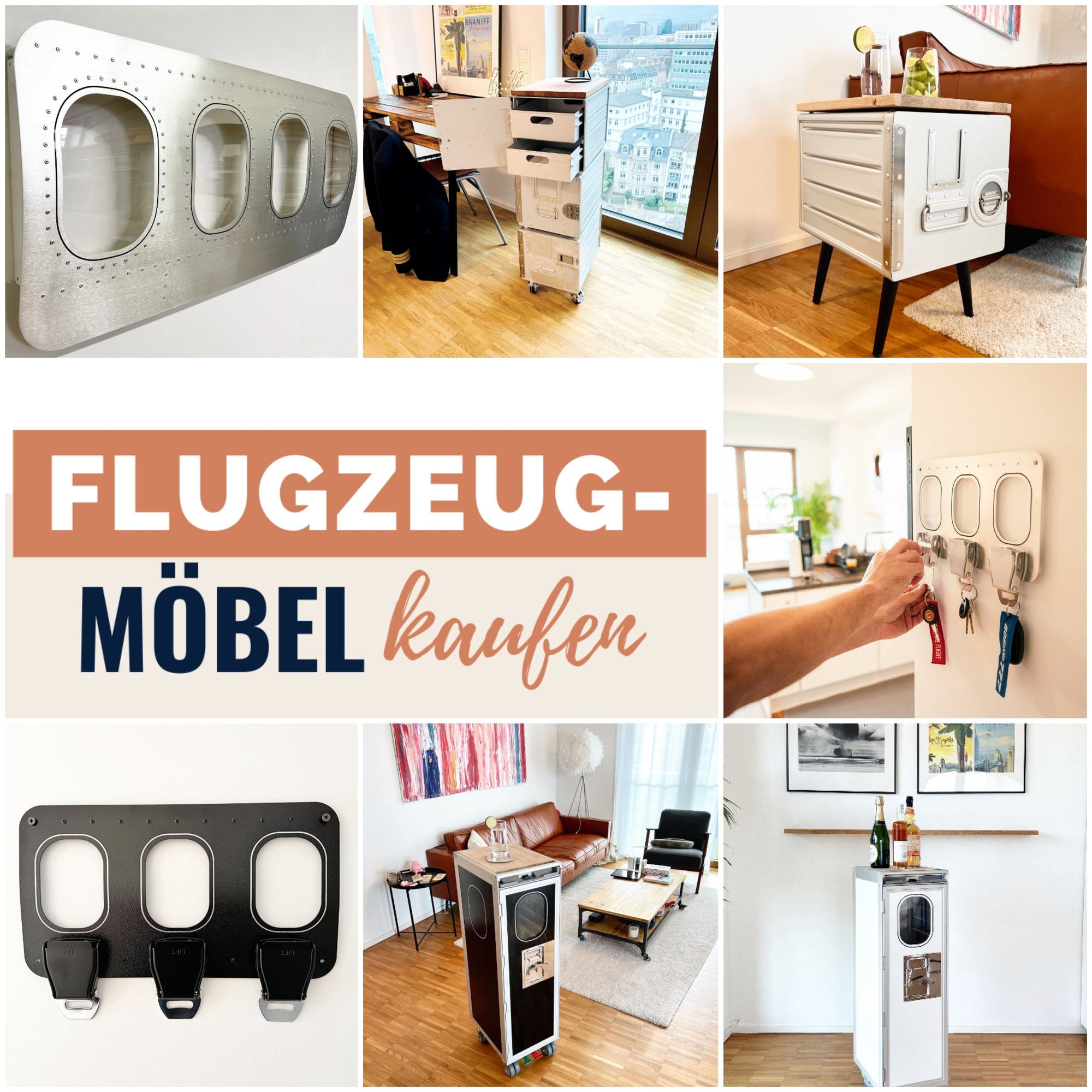 Flugzeugmöbel kaufen Flugzeugtrolley Wandbar Schlüsselhalter Bordboxen Aviation Design Aircraftwindows.de