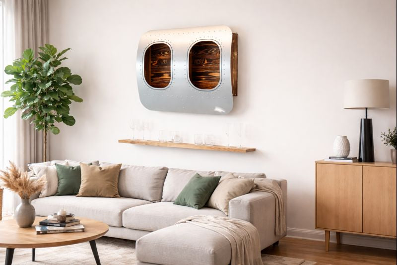 Twin Airplane Window Wall Shelf – Aviation Bar | Handcrafted by Pilots