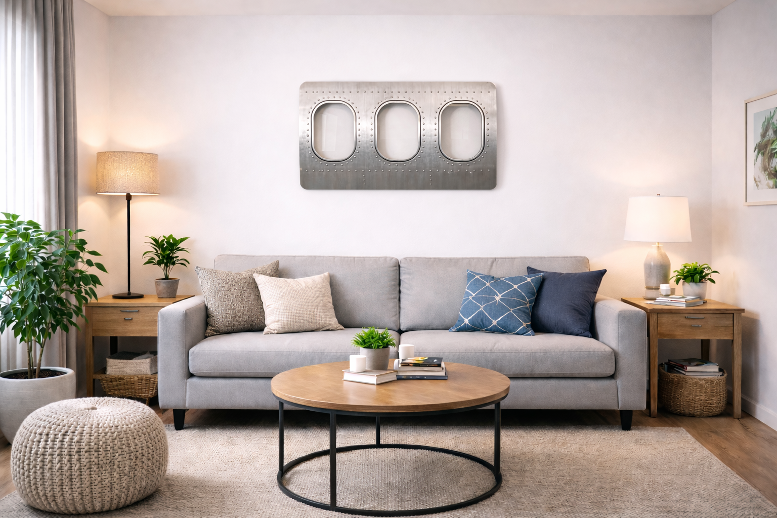 3er Flugzeugfenster Wanddekoration im Flugzeugmöbel-Design für Wohnzimmer