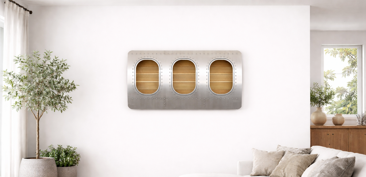 Triple Window Wall Bar – Aviation Wall Shelf | Handcrafted by Pilots