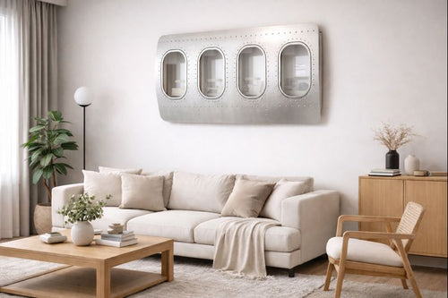 4er Wandbar im Flugzeugfenster Design für Weltenbummler Piloten zur Aufängung im Wohnzimmer