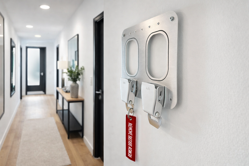 Geschenk für Piloten, Flugbegleiter und Vielflieger – 2er Schlüsselbrett aus Aluminium mit Gurtschnallen