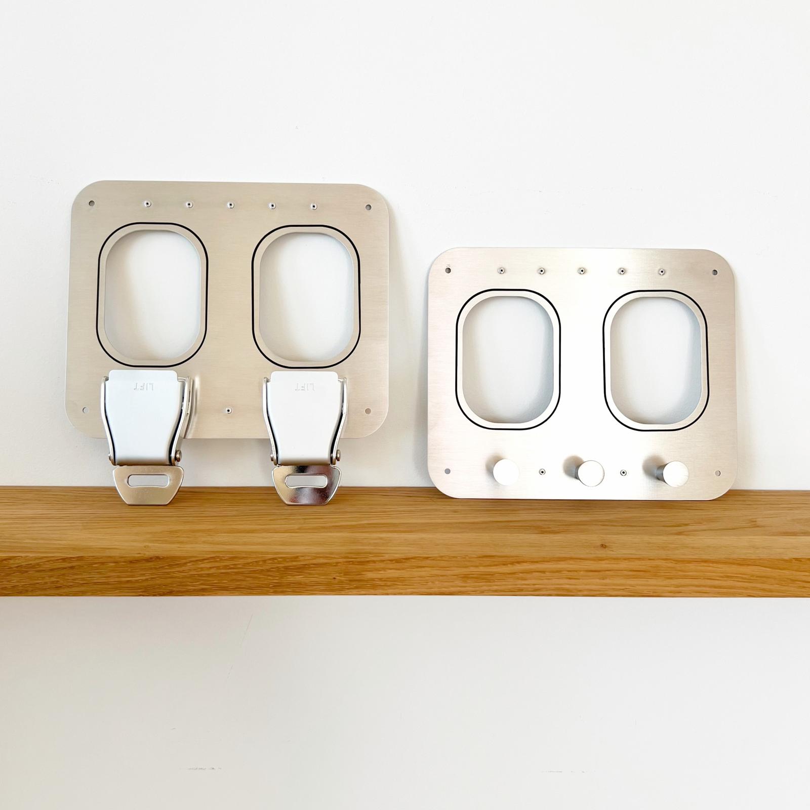 Gift for pilots, flight attendants &amp; frequent flyers – 2-piece aluminum key rack with belt buckles